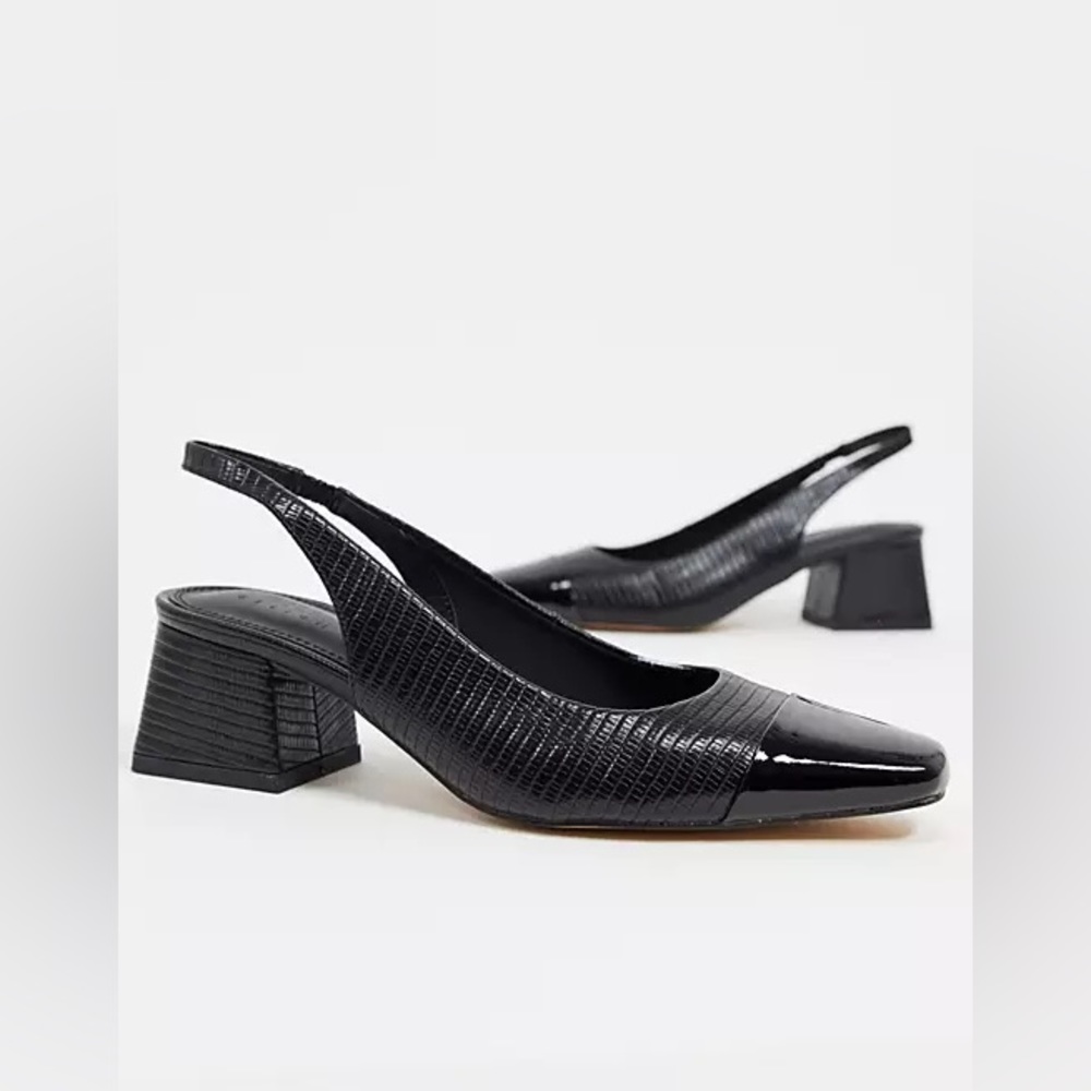 ASOS DESIGN SANDERSON MID HEELS IN BLACK LIZARD